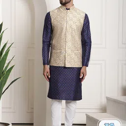 SOJANYA Ethnic Motifs Printed Straight Kurta With Churidar & Nehru Jacket-picture-43