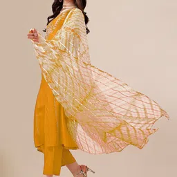 KALINI Ethnic Motifs Yoke Design Gotta Patti A-Line Kurta & Trousers With Dupatta-picture-33