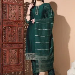 BAESD Embroidered Yoke design Round Neck Straight Kurta with Pyjamas & Dupatta-image-67