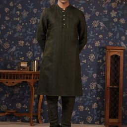 House of Pataudi Printed Mandarin Collar Kurta With Churidar & Nehru Jacket-picture-6