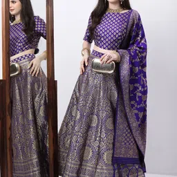 Vishudh Purple Ethnic Motifs Semi-Stitched Blouse & Lehenga With Dupatta-picture-43
