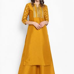 Janasya Women Mustard Yellow Ethnic Motifs Printed Regular Kurta with Palazzos-picture-42