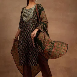 Libas Floral Yoke Design Sequinned Kurta With Trousers & Dupatta-picture-22