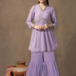 FASHION DREAM Girls Ethnic Motifs Printed Empire Kurta with Sharara-picture-13