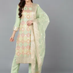 AHIKA Women Ethnic Motifs Woven Design Kurta with Trousers & Dupatta-image-16