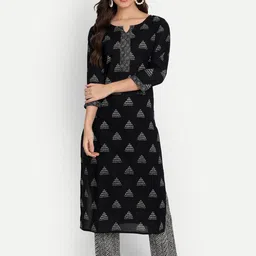 Haute and Humble Women Black Ethnic Motifs Printed Pure Cotton Kurta with Trouser-picture-2