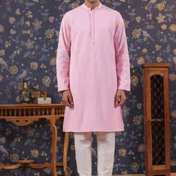 House of Pataudi Embroidered Regular Sequinned Kurta with Churidar-image-54
