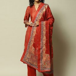 Rangriti Floral Printed Band Collar Regular Straight Kurta with Palazzos & Dupatta-picture-20