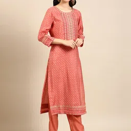 SHOWOFF Ethnic Motifs Printed Beads & Stones Straight Kurta With Trousers & Dupatta-image-91