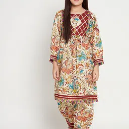 Readiprint Girls Floral Printed Gotta Patti Pure Cotton Kurta With Palazzo-image-95