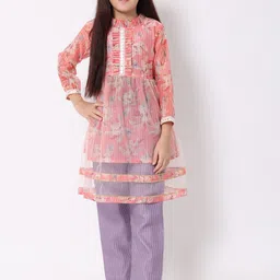 Readiprint Fashions Girls Floral Printed Pleated A-Line Mirror Work Organza Kurta Sets-image-68