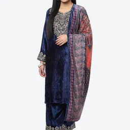 Biba Women Ethnic Motifs Yoke Design Velvet Kurta with Palazzos & Dupatta-image-63