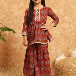 Readiprint Fashions Girls Printed Pleated Gotta Patti Pure Cotton Kurti with Sharara-picture-2