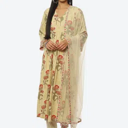 Biba Women Floral Printed Kurta with Trousers & Dupatta-image-88