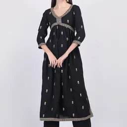 MALANDRO Ethnic Motifs Embroidered Pleated A-Line Kurta With Trouser-image-38