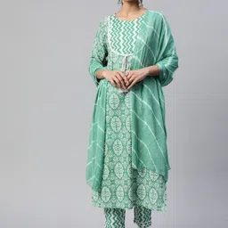 vbuyz KALINI Abstract Printed Round Neck Pure Cotton Straight Kurta With Trouser & Dupatta-picture-27