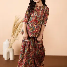 Stylo Bug Girls Paisley Printed Gotta Patti Regular Pure Cotton Kurti with Sharara-picture-57