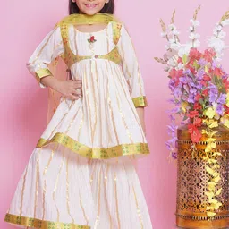 Little Bansi Girls Woven Design Zari Pure Cotton Kurta with Sharara & With Dupatta-picture-29