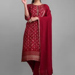 Seerat Ethnic Motifs Printed Zari Detail Jacquard Pure Silk Kurta with Trousers & Dupatta-image-19