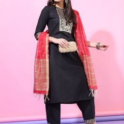 Vishudh Women Black Panelled Kurta with Trousers & With Dupatta-picture-42