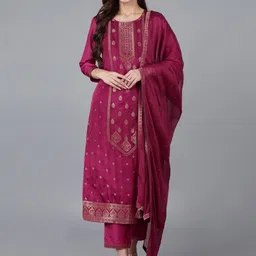 AHIKA Women Printed Round Neck Kurta with Trousers & Dupatta-picture-28