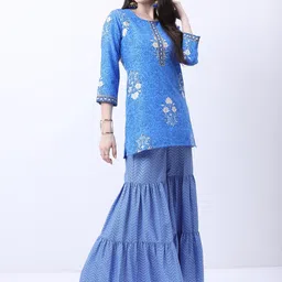 Vishudh Blue Floral Printed Kurti With Sharara-image-23