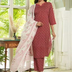 RangDeep Floral Printed Regular Pure Cotton Kurta With Trousers & Dupatta-picture-31