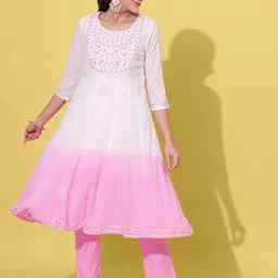 JAIPUR PRIME Ombre Regular Thread Work Pure Cotton Kurta With Trousers & Dupatta-picture-37