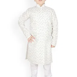SG YUVRAJ Boys White Floral Printed Kurta with Pyjamas-picture-27