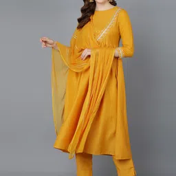 AHIKA Women Mustard Yellow Kurta with Trousers & With Dupatta-image-94