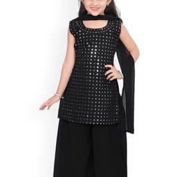 BAESD Girls Ethnic Motifs Embroidered Regular Mirror Work Kurta With Palazzos & Dupatta-picture-32