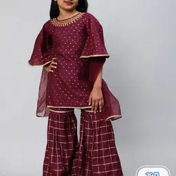 Aks Kids Girls Ethnic Motifs Thread Work Kurta & Sharara With Dupatta-picture-22