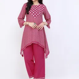Vishudh Women Pink Bandhani Printed Kurti with Trousers-picture-40