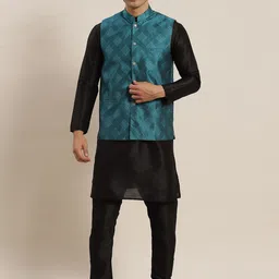 SOJANYA Mandarin Collar Silk Blend Regular Kurta With Churidar & Nehru jacket-picture-15