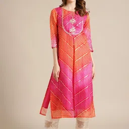 Varanga Women Pink Ethnic Motifs Printed Layered Pure Cotton Kurti with Trousers-picture-23
