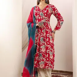 Lative Colours of Fashion Floral Printed Pure Cotton Kurta With Trousers & Dupatta-picture-26