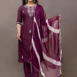 KRISKA Ethnic Motifs Round Neck Three-Quarter Sleeves Kurta with Trousers & With Dupatta-picture-27
