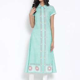 AURELIA Checked Spread Collar A-Line Kurta With Leggings-picture-37