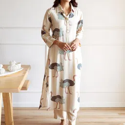 Ishin Animal Printed A-Line Pure Cotton Kurta with Trousers-picture-49