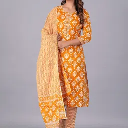 KALINI Floral Printed Gotta Patti Straight Kurta With Trousers & Dupatta-picture-1