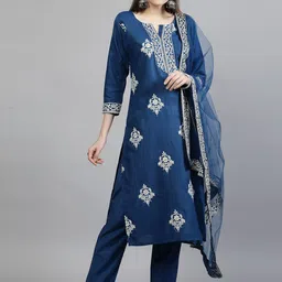 BAESD Floral Embroidered Straight Kurta With Trousers &Dupatta-image-92