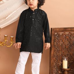 Superminis Boys Ethnic Motifs Embroidered Regular Sequinned Kurta with Pyjamas-picture-33