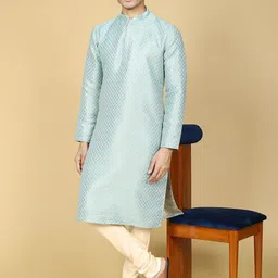 NAMASKAR Men Floral Printed Regular Pure Cotton Kurta with Churidar-image-12