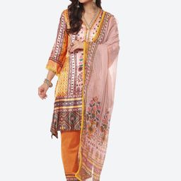 Biba Women Yellow Floral Printed Gotta Patti Kurta with Trousers & With Dupatta-picture-44