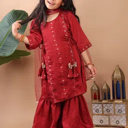 Here&Now X Kinder Kids Girls Regular Pure Cotton Kurta with Sharara & With Dupatta-picture-42