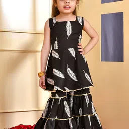 Rangpur Girls Abstract Printed Gotta Patti Pure Cotton Kurta with Sharara-picture-57