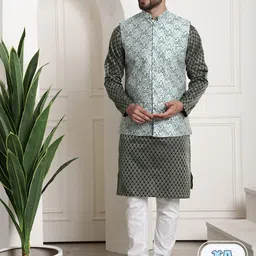 SOJANYA Paisley Woven Design Kurta With Churidar-picture-8