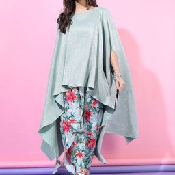 Vishudh Women Green Solid Kaftan Kurta With Printed Dhoti Pants-picture-34