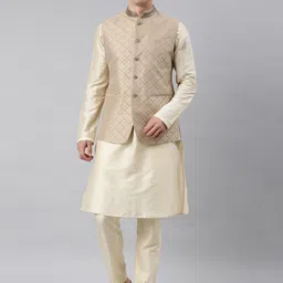 TheEthnic.Co Mandarin Collar Brocade Kurta with Pyjamas & Nehru Jacket-image-61