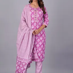 KALINI Floral Printed Round Neck Gotta Patti Straight Kurta With Trousers & Dupatta-picture-2